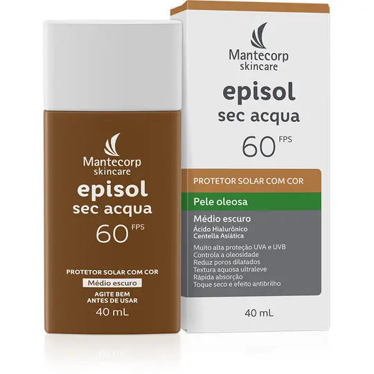 Protetor Solar Facial Episol Sec Acqua Com Cor FPS 60 | Médio Escuro - 40ml